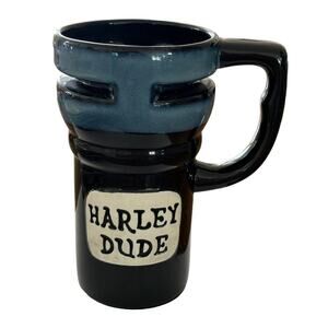 Harley Dude Mug Large Cup Coffee Tea Pottery Handmade Ceramic Black Blue